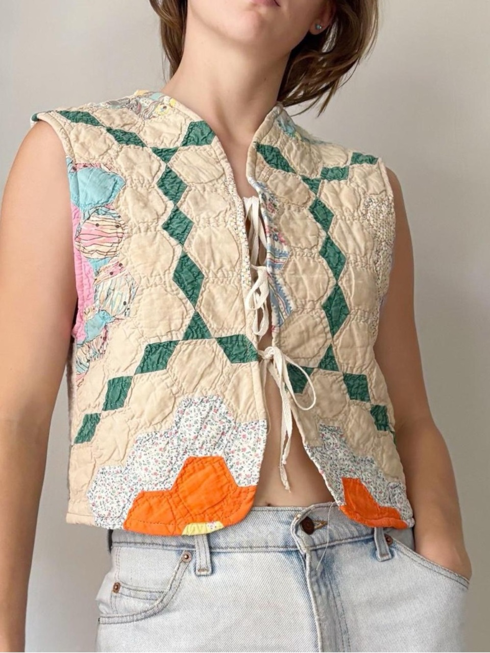 Cottagecore handmade / upcycled antique quilted vest